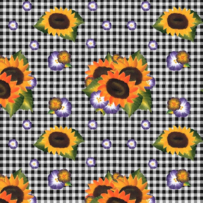 Sunflowers on Black Gingham_medium scale