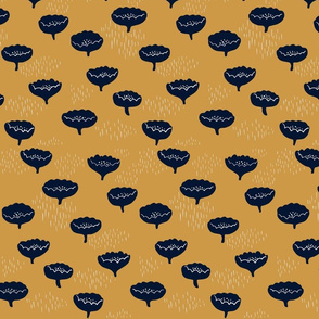 Mod navy poppies on gold