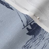 TOILE BATEAUX - DARK BLUE ON LIGHT BLUE WALLPAPER FABRIC TEXTURE