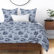 TOILE BATEAUX - DARK BLUE ON LIGHT BLUE WALLPAPER FABRIC TEXTURE