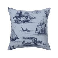 TOILE BATEAUX - DARK BLUE ON LIGHT BLUE WALLPAPER FABRIC TEXTURE