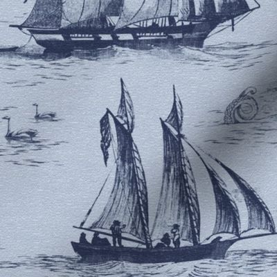 TOILE BATEAUX - DARK BLUE ON LIGHT BLUE WALLPAPER FABRIC TEXTURE