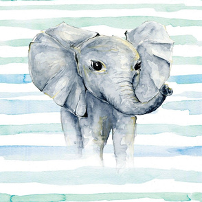 18x18"blue watercolor elephant lovey 