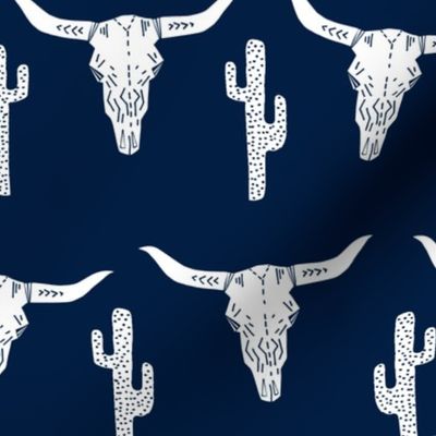 LARGE  skull // cow skull longhorn cattle navy blue cactus texas west western kids boys navy blue