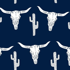 LARGE  skull // cow skull longhorn cattle navy blue cactus texas west western kids boys navy blue