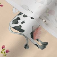 Cute Spotted Cows – Pink Magenta Flowers - Light Apricot