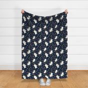 Little Sheep - Pink & Blue Flowers (navy) Large scale, ROTATED