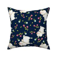 Little Sheep - Pink & Blue Flowers (navy) Large scale, ROTATED