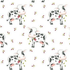 Cute Spotted Cows – Pink Magenta Flowers