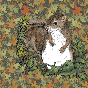 Pen and Ink Squirrel for Pillow