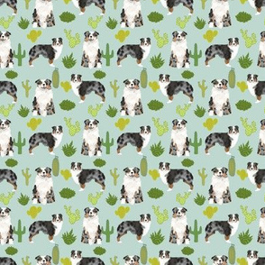 TINY - australian shepherds mint cactus cacti fabric cute dog fabrics australian shepherds dog fabric