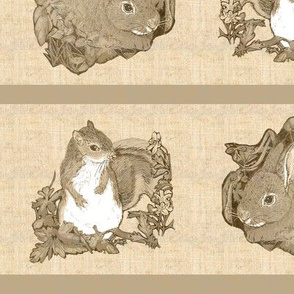 Bunny and Squirrel Stripe in Sepia Tone