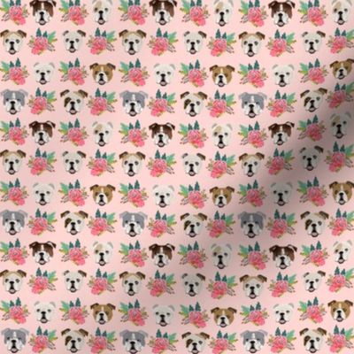 TINY - english bulldog pink florals fabric cute pink and mint floral fabric english bulldogs dog fabrics
