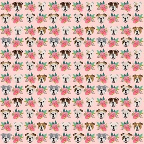 TINY - english bulldog pink florals fabric cute pink and mint floral fabric english bulldogs dog fabrics