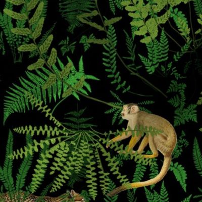 Fern Botanical ~ Deep Nightshade  with Jungle Animals 