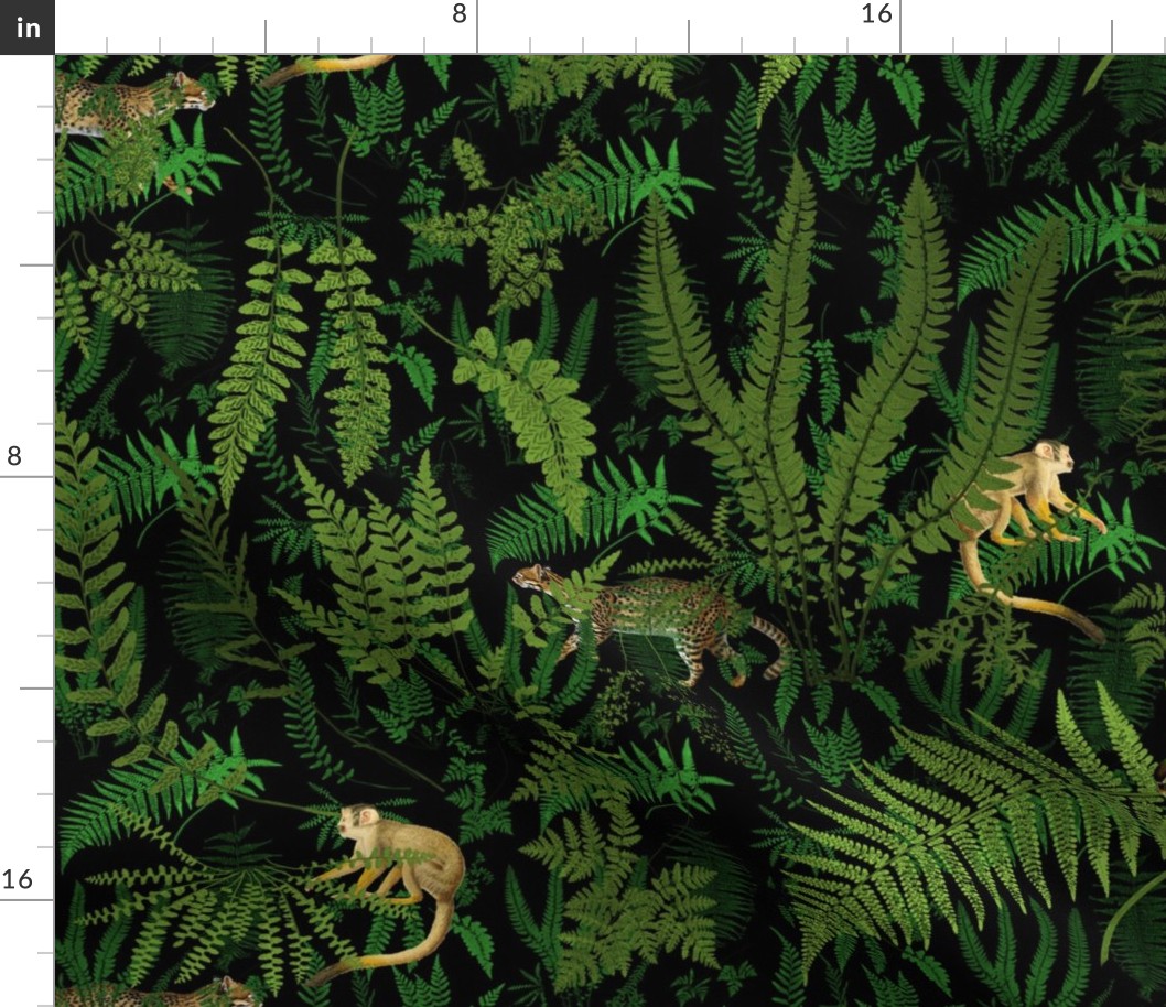 Fern Botanical ~ Deep Nightshade  with Jungle Animals 