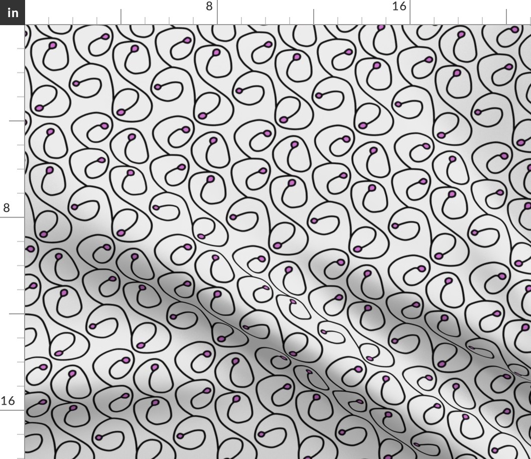 Winding Vines in black on white with fuchsia accents