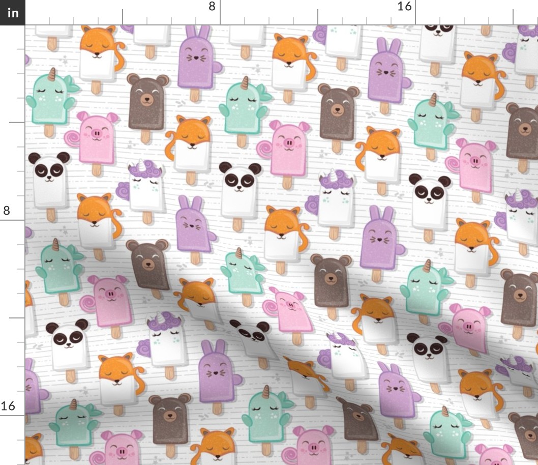 Small scale // Kawaii Cuddly Animal Ice Creams // panda fox pig bunny unicorns bear popsicles on white background 