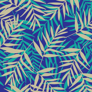 Tropical leaves on dark blue background