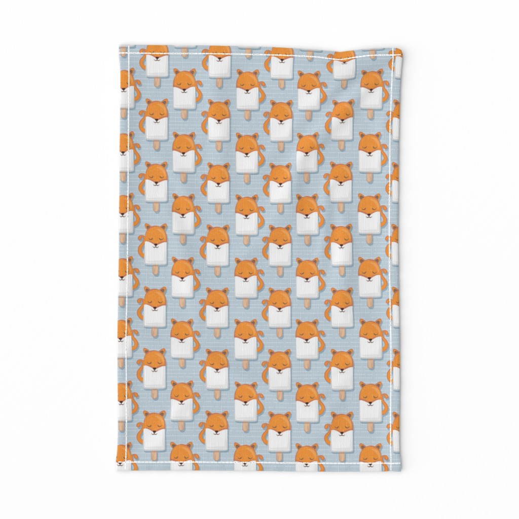 Small scale // Kawaii Cuddly Foxy Ice Creams // fox popsicles on pale blue background 