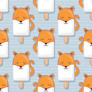 Small scale // Kawaii Cuddly Foxy Ice Creams // fox popsicles on pale blue background 