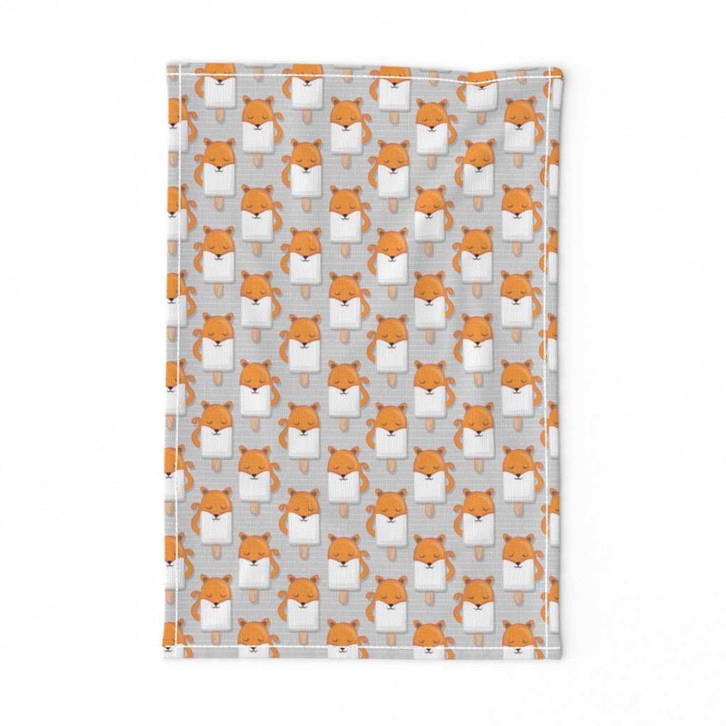 Small scale // Kawaii Cuddly Foxy Ice Creams // fox popsicles on light grey background 