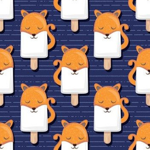 Small scale // Kawaii Cuddly Foxy Ice Creams // fox popsicles on navy blue background 