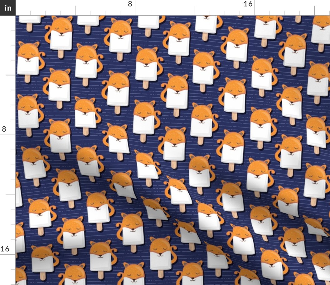 Small scale // Kawaii Cuddly Foxy Ice Creams // fox popsicles on navy blue background 