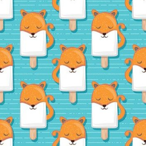 Small scale // Kawaii Cuddly Foxy Ice Creams // fox popsicles on blue background 