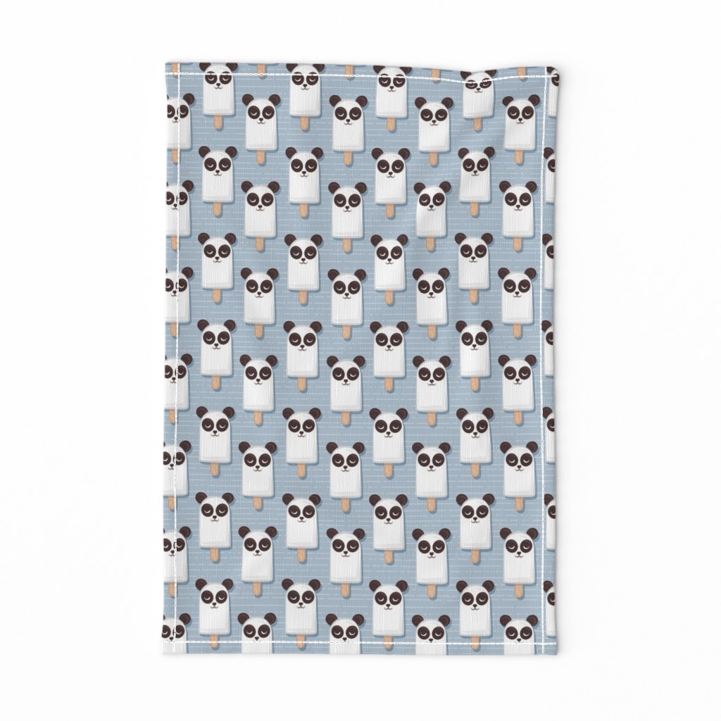 Small scale // Kawaii Cuddly Panda Ice Creams // animal popsicles on pale blue background 