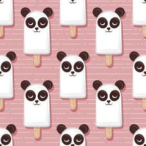 Small scale // Kawaii Cuddly Panda Ice Creams // animal popsicles on blush pink background 