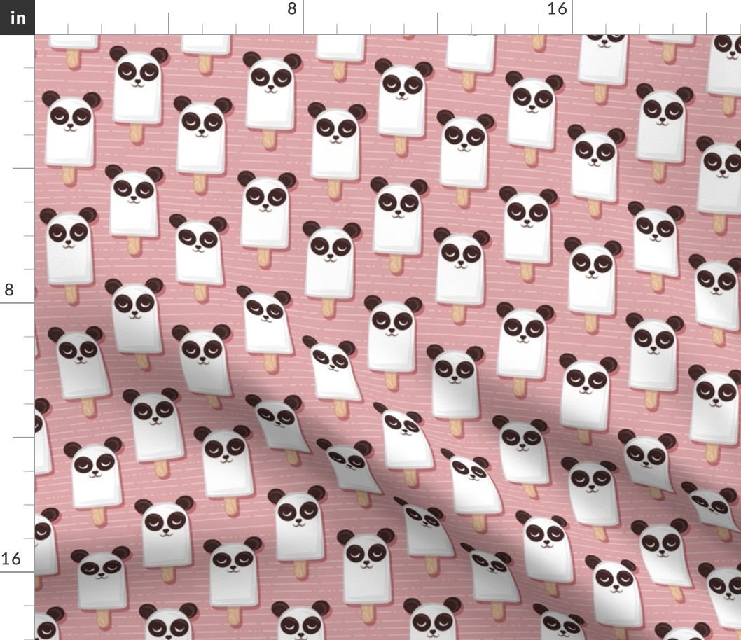 Small scale // Kawaii Cuddly Panda Ice Creams // animal popsicles on blush pink background 