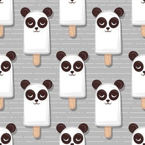 Small scale // Kawaii Cuddly Panda Ice Creams // animal popsicles on light grey background 