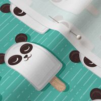 Small scale // Kawaii Cuddly Panda Ice Creams // small scale // animal popsicles on green background 