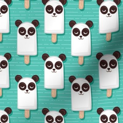 Small scale // Kawaii Cuddly Panda Ice Creams // small scale // animal popsicles on green background 