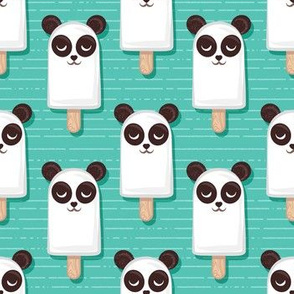 Small scale // Kawaii Cuddly Panda Ice Creams // small scale // animal popsicles on green background 