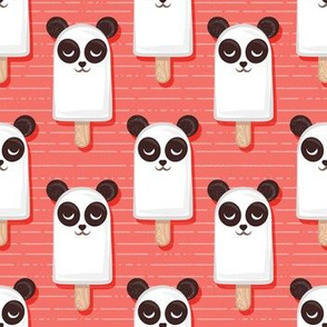 Small scale // Kawaii Cuddly Panda Ice Creams // animal popsicles on coral background 