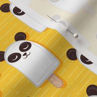 Small scale // Kawaii Cuddly Panda Ice Creams // animal popsicles on yellow background 