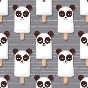 Small scale // Kawaii Cuddly Panda Ice Creams // animal popsicles on dark grey background 