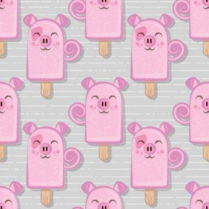 Small scale // Kawaii Cuddly Pig Ice Creams // animal popsicles on light grey background 