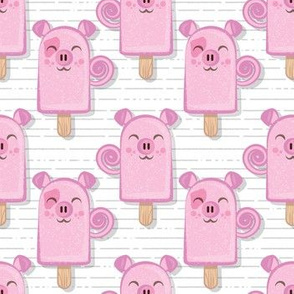 Small scale // Kawaii Cuddly Pig Ice Creams // animal popsicles on white background 