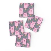 Small scale // Kawaii Cuddly Pig Ice Creams // animal popsicles on dark grey background 