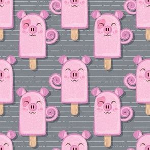 Small scale // Kawaii Cuddly Pig Ice Creams // animal popsicles on dark grey background 