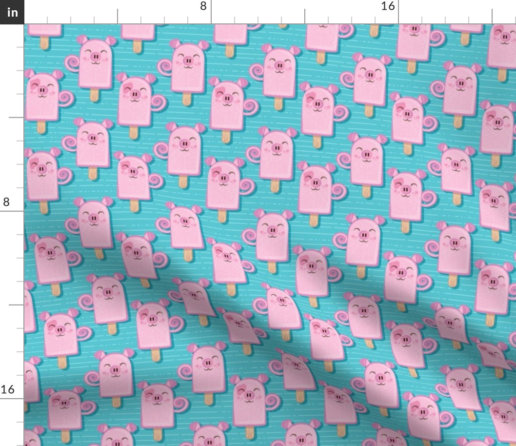 Small scale // Kawaii Cuddly Pig Ice Creams // animal popsicles on blue background 