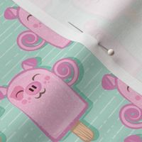 Small scale // Kawaii Cuddly Pig Ice Creams // animal popsicles on aqua background 