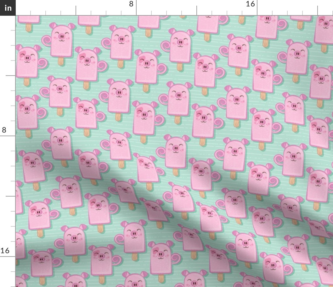 Small scale // Kawaii Cuddly Pig Ice Creams // animal popsicles on aqua background 