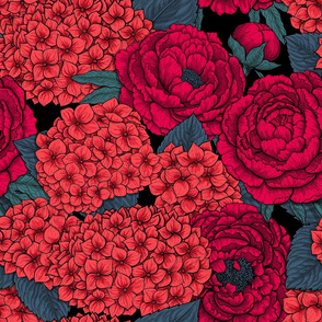 Hydrangea and peony in red