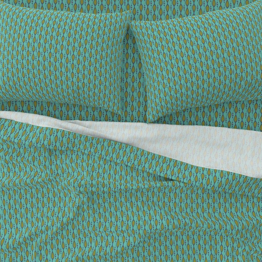 Retro Leaves Zig Zag-Teal