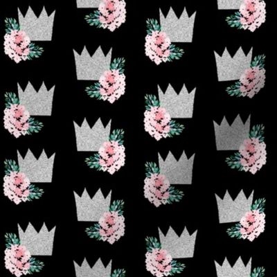 4" Princess Crown with Florals Black