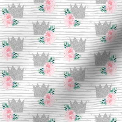 4" Princess Crown with Florals Grey Stripes